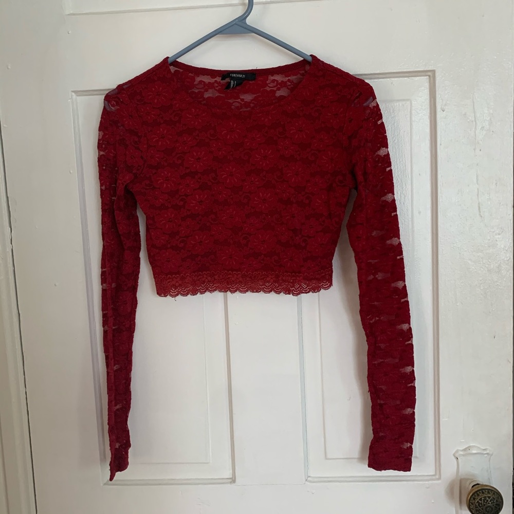 Forever 21 S red long sleeved crop top
